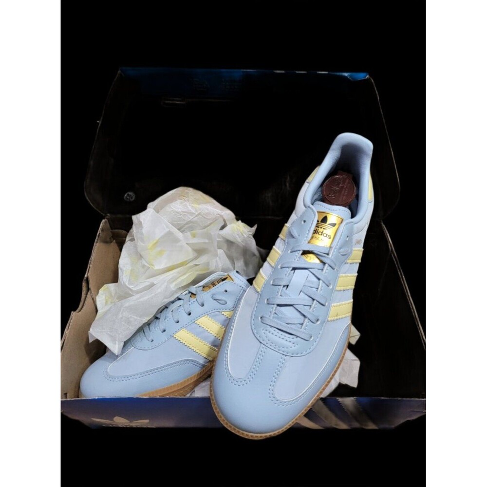 Adidas Samba Light Blue Yellow Tan Gum Sneakers JH7599 Big Kid's Size 6.5 #3210